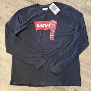Levi's Men's Long Sleeve Tee in Black with Red Logo